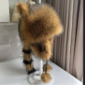 Furry Animal Hat - Brown and Black